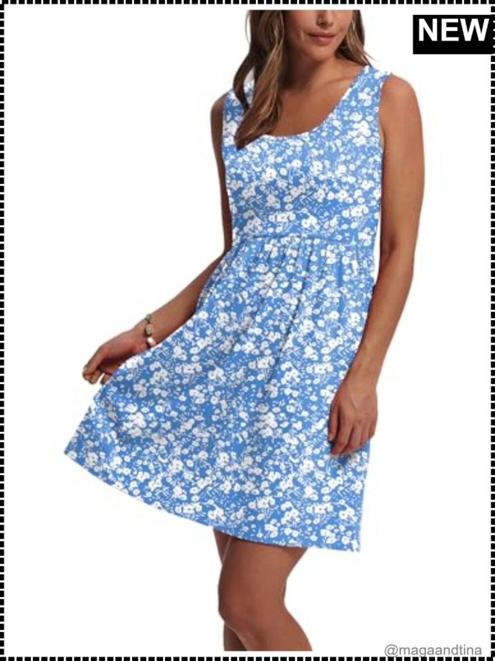 Womens Summer A-Line Sleeveless Sundress with Pockets Casual Dress